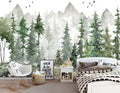 Green Forest Wall Mural Watercolor Woodland Wallpaper for Nursery Room (Not Peel n' Stick)