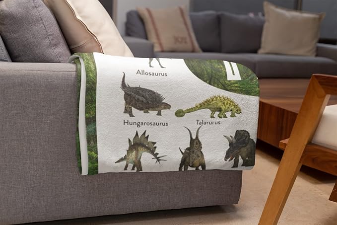 Personalized Dinosaur Blanket for Kids, Ships Next Day - Dino Throw Blanket for Boys and Girls, Toddler Bed, Room & Bedroom Decor - Educational Blankets for Children - USA Based (Fleece - 50x60)