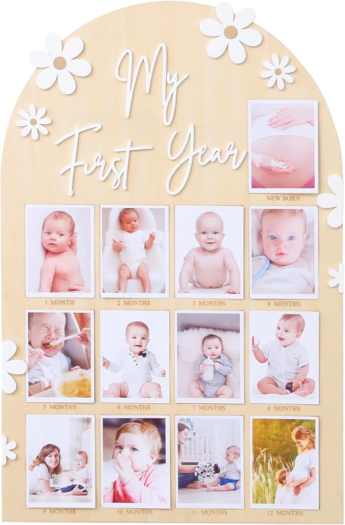 WAWUO 1st First Year Photo Board, 12 Month Picture Milestones Board, My First Year Board, Daisy Birthday Decorations