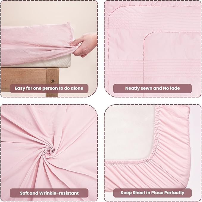 Toddler Bedding Set, Plush Minky Fabric Crib Bedding Set for Girls, Breathable and Soft Baby Crib Bedding Set, Includes Toddler Comforter, Flat Sheet, Fitted Sheet and Pillowcase (Pink)