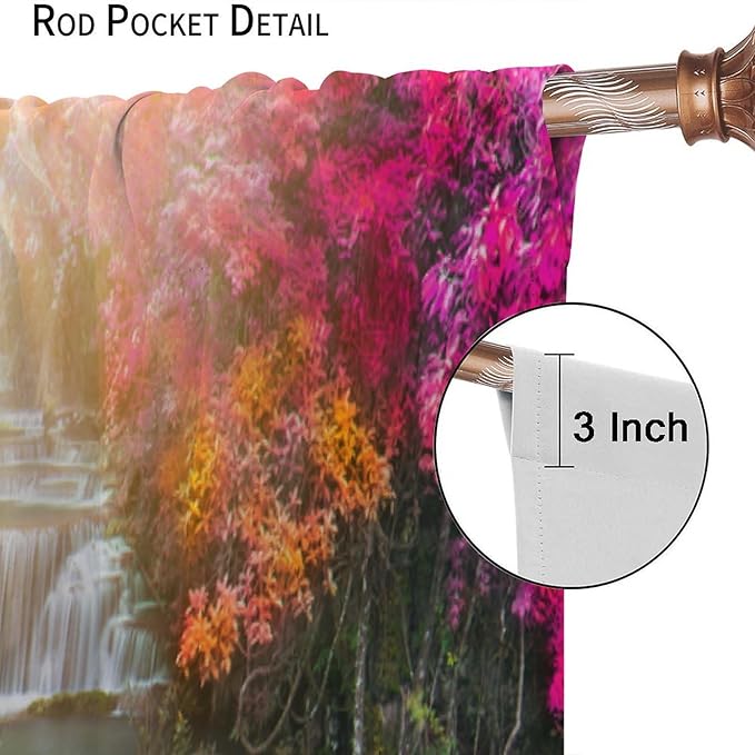 Waterfall Blackout Window Curtains, Nature Landscape Fores Theme Rod Pocket Window Drapes, for Living Room Bedroom 63" W X 72" L