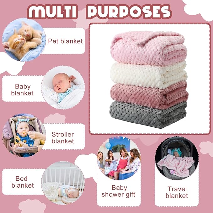 Frienda 4 Pcs Baby Fuzzy Blanket Fluffy Baby Blanket for Boys Girls Soft Warm Infant Newborn Toddler Receiving Nursery Bed Supplies, 32 x 24 Inch(Lovely Color)