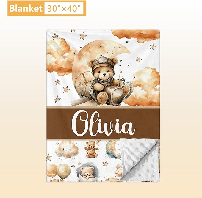 Personalized Toddler Bedding Set, 5 Pcs Custom Name Crib Bedding Set for Boys Girls, Balloon Bear Baby Crib Bedding Set, Double Layer Flannel Baby Crib Set, Customized Gifts for Newborn Infant