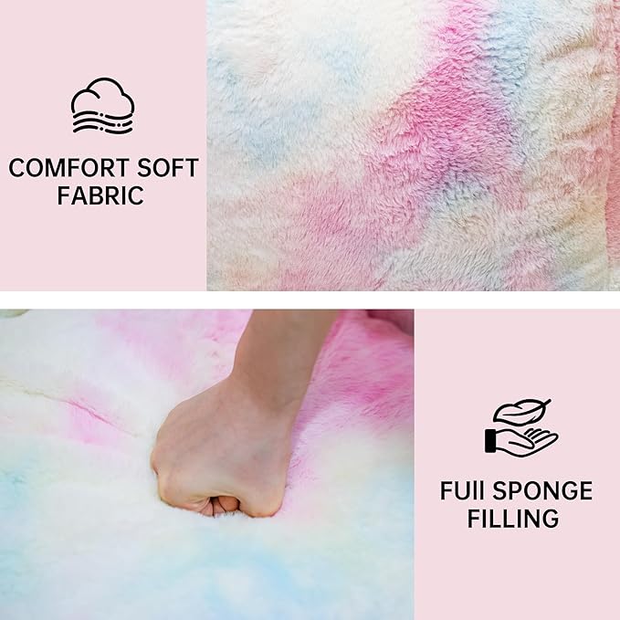 Bean Bag Chairs for Kids, 27" Modern Rainbow Colors Beanbag Sofa with Sponge Filling & Comfy Soft Faux Fur, Kids Teens Bean Bags Chair Sofa for Bedroom, Living Room (Colorful)