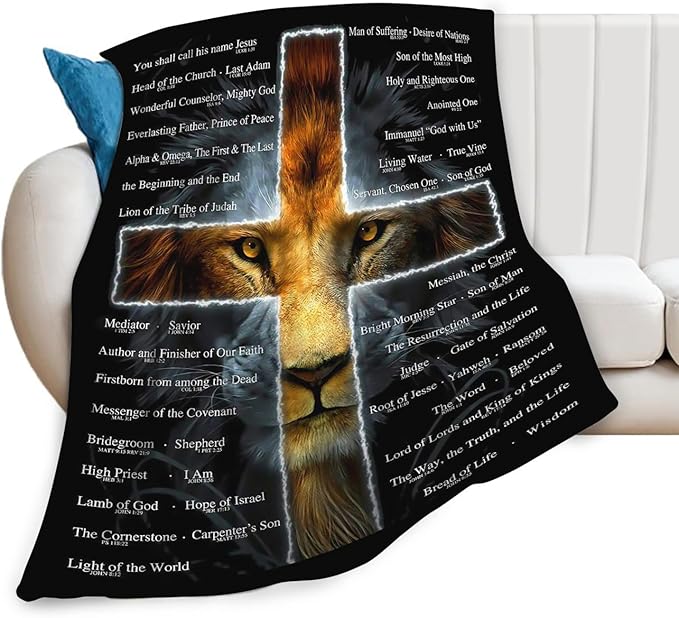 Tijuboni Christian Lion Throw Blanket Religious Gifts for Women Men Girls Boys Kids Adults Soft Flannel Fleece Blanket for Couch Sofa Bed Home Decor 60"x80"