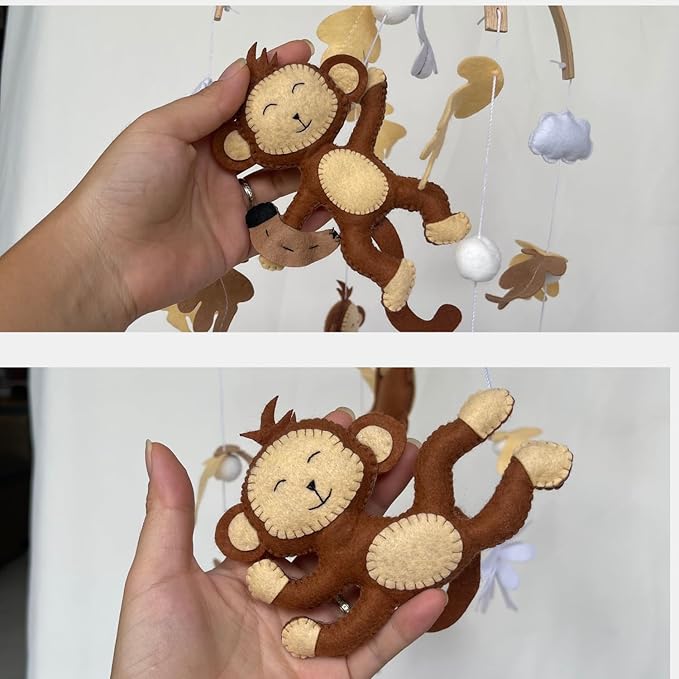 Baby Mobile – Jungle Montessori Monkey Hanging Set, Handmade Felt Safari Nursery Decor