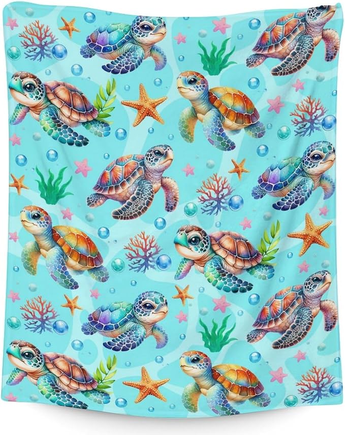 Turtle Gifts for Girls - 40" x 50" Inches Cute Turtle Throw Blanket for Boys Kids - Green Soft Fuzzy Blankets for Sofa, Crib & Bed
