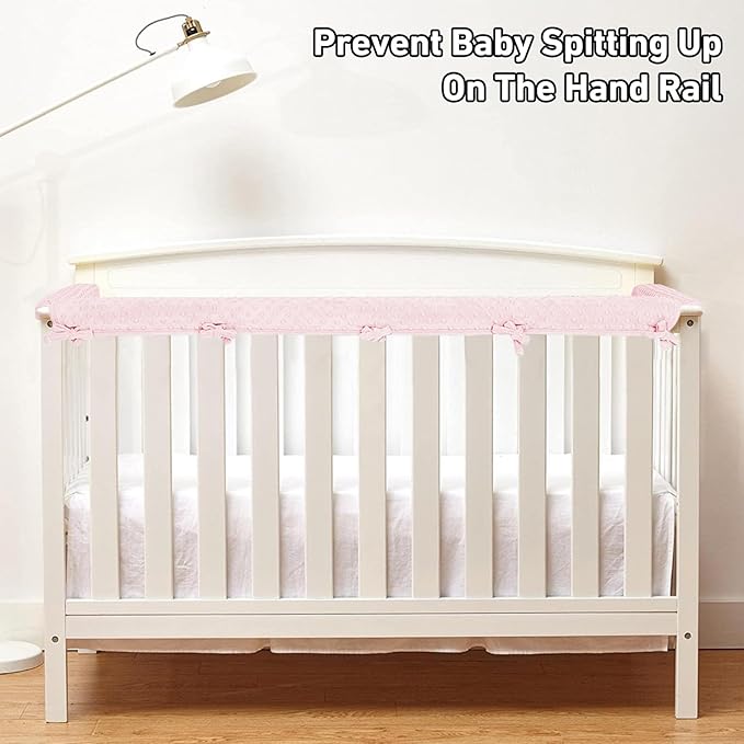 IULONEE 3pcs Baby Rail Cover Soft Side and Front Protector Wrap Bed Guardrail Protection for Teething 128x18cm/68x18cm Guard Rail Covers (Pink)