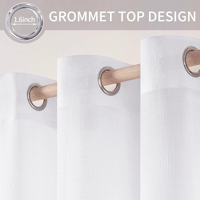 MIULEE 2 Panels 84 Inch Farmhouse Linen Sheer Window Curtains - Elegant Solid White Drapes With Grommet Top - Linen Textured Voile for Bedroom Living Room (52 X 84 Inch)