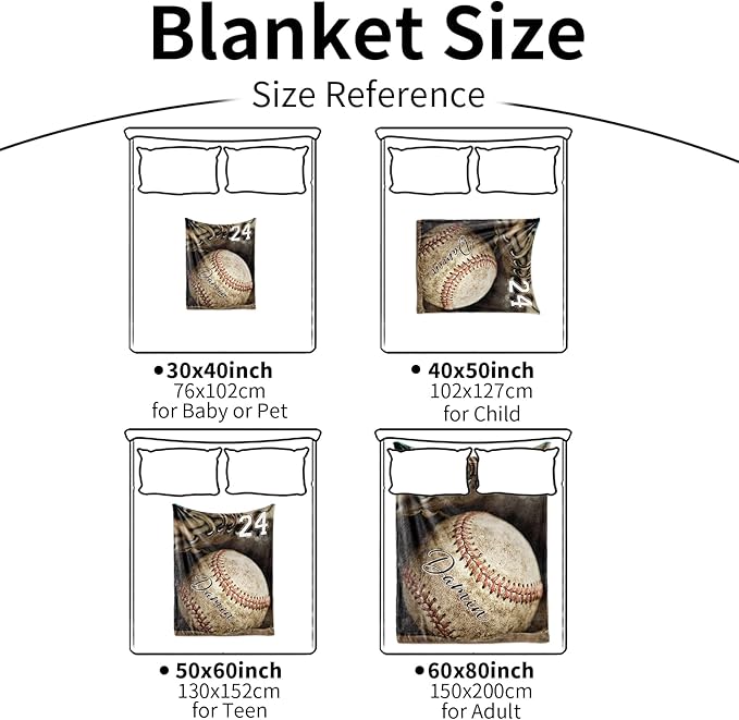 Personalized Baseball Blanket for Baby Boys and Girls - Soft and Fluffy Sport Blanket for Toddlers and Kids - Custom Name and Number Gift for Newborn(60"x80")