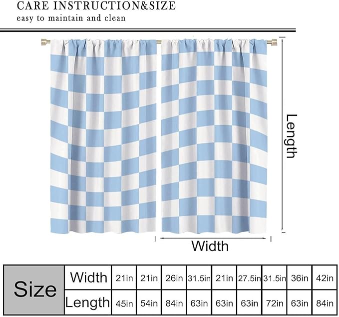 Blue Checkered Curtains,70s Vintage Twisted Checkered Window Drapes Colorful Groovy Trendy Wavy Hippie Grid Print Window Treatments for Kids Girls Bedroom Living Room 84" W X 84" L