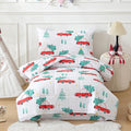 JSD Red Cars Christmas Tree Toddler Bedding Set, 4 Piece Bed-in-Bag Comforter Sheet Set, Machine Washabale Comfortable