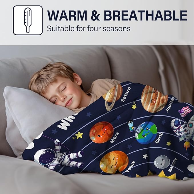 Just A Boy Who Loves Planet Solar System Space Blanket Gifts for Planets Lovers, Cute Planets Blanket Gifts for Christmas, Planet Birthday Gifts for Boys Son Men on Sofa Couch Bed 50"x 60"