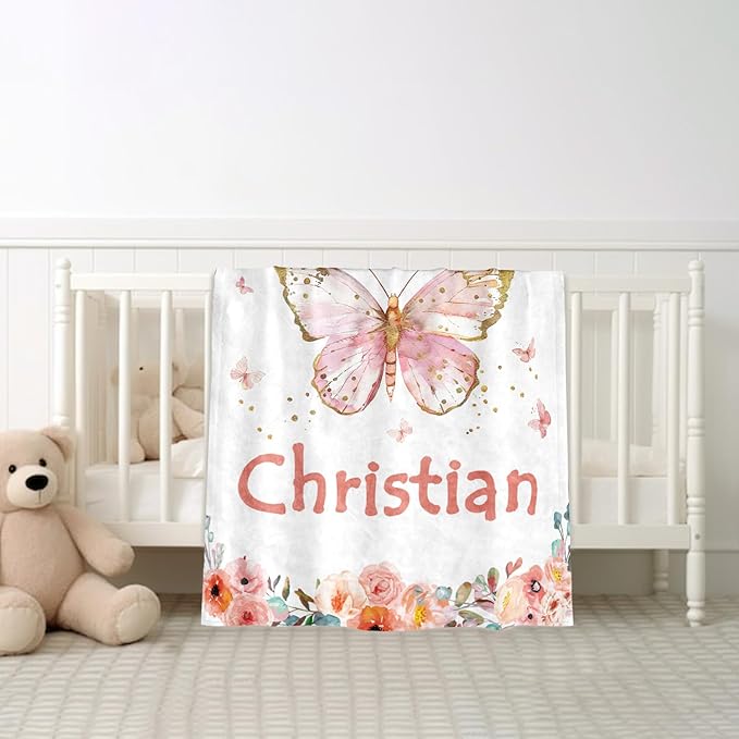 Ships Next Day, Personalized Baby Blankets, Custom Baby Blanket with Name for Girls,Gift for Chrismas Birthday Memorial Day, Customized Flannel Blanket for Kids Adults 32"X48"