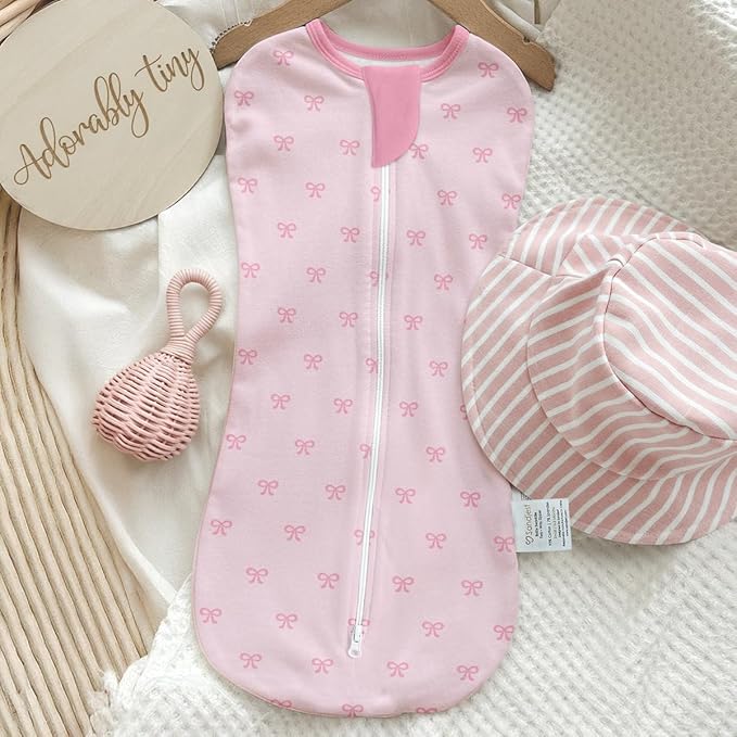 Baby Swaddle 0-2 Months, Cotton Arm-In Zipper Sleep Sack, Wearable Blankets Wrap for Newborn Infant Girls (Bow, Pack of 1)