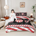 Kids Merry Christmas Comforter Set Twin Size,Holiday Joy Sweet Candies Bedding,Girls Boys Adults Bedroom/Xmas Cabin Decor,Wave Geometric Retro Down Comforter,Red Black Duvet Insert,1 Pillowcase