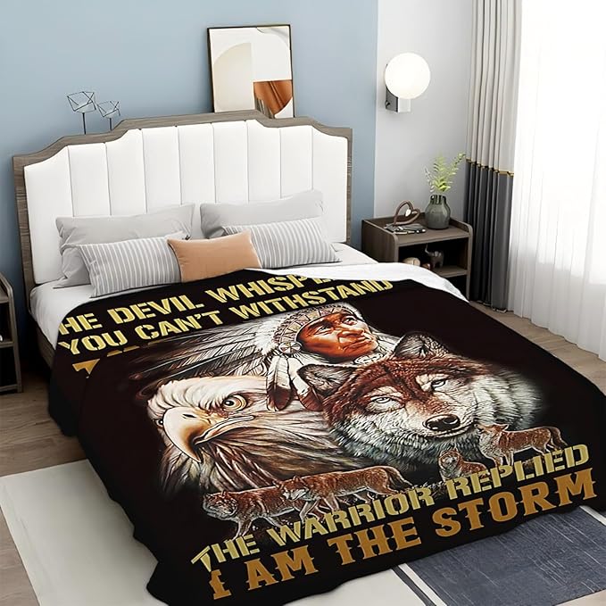 Tijuboni Native American Throw Blanket Indian Wolf Eagle Gifts for Women Men Girls Boys Kids Adults Soft Flannel Fleece Blanket for Couch Sofa Bed Home Decor 60"x80"