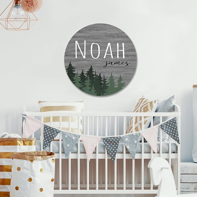 Chico Creek Signs Custom Nursery Sign, Woodland Theme Nursery Name Sign for Nursery Decor, Wall Art for Kids Room, Nursery Decor For Boys Room, Baby Shower Gifts, Newborn Gift (18""), Green