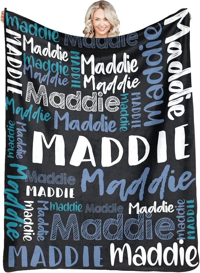 Dr.TOUGH Personalized Blankets with Name Customized Baby Blankets for Girls Boys Adults Personalized Name Blanket for Kids Adults (Black-Blue,50''×60'')