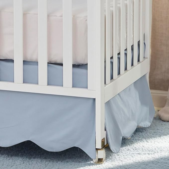 Brandream Scallop Edge Cotton Crib Skirt, Baby Boy Girl Gender Neutral Crib Skirt Toddler Bedskirt Farmhouse Chic Nursery Crib Bed Skirt, Boho Bohemian Solid Mist Blue