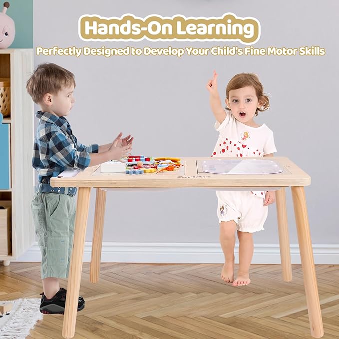 Sensory Table for Toddlers 1-3 with 2 Large Storage Bins, 4 Montessori Activity Boards and Paper Roll, Educational & Multi-Functional Gift for Kids Draw and Play
