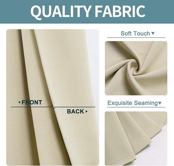 ChrisDowa Room Darkening Curtains 80 Inches Long 2 Panels Set for Living Room, Grommet Thermal Insulated Blackout Curtains for Bedroom (Beige, 52 x 80 Inch)