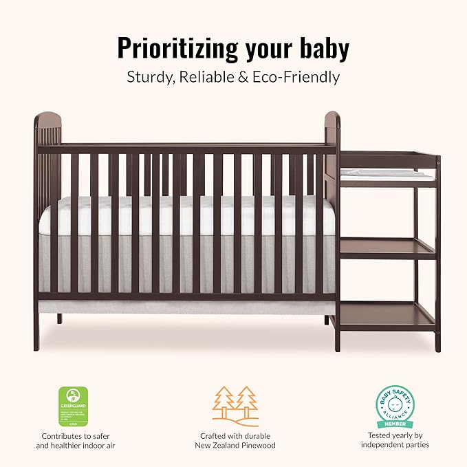 Dream On Me Anna 4 in 1 Full Size Crib and Changing Table Combo in Chocolate Chip, Greenguard & JPMA Certified, Converts from Baby Crib to Toddler Bed and Day Bed