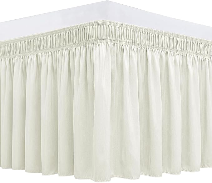 Biscaynebay Wrap Around Bed Skirts for Full & Full XL Beds 19" Long Drop, Ivory Adjustable Elastic Dust Ruffles Easy Fit Wrinkle & Fade Resistant Silky Luxurious Fabric Solid Machine Washable
