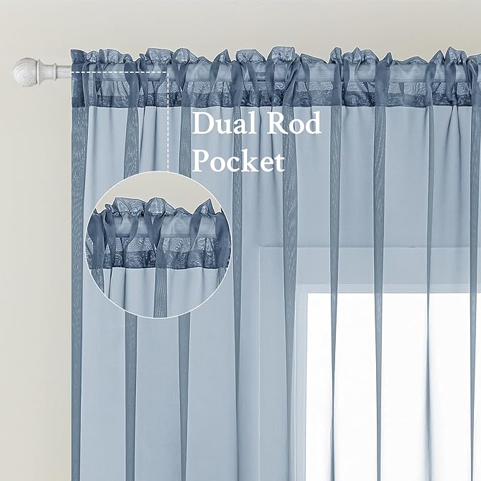 MIULEE 2 Panels Solid Color Sheer Window Curtains Elegant Window Voile Panels/Drapes/Treatment for Bedroom Living Room (54X45 Inches Dusty Blue)