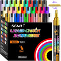 SFAIH Liquid Chalk Markers [1-Second Wet Wipe] - 6mm 30 Colors [Neon+Pastel+Metallic], No Residue, Zero Dust Chalkboard Markers for Whiteboard, Windows, Glass, Signs, With Highlighter Color Marker