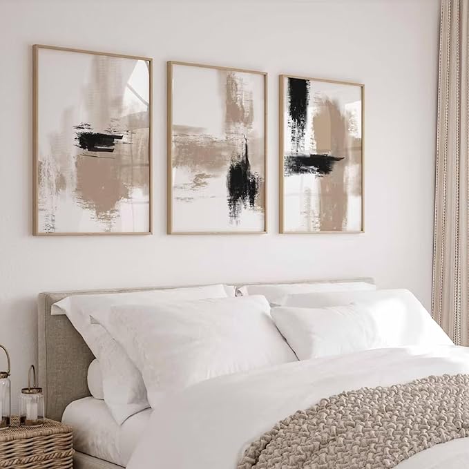 Joocrise Beige Abstract Wall Art Painting Set of 3 Neutral Canvas Wall Art Prints Black Beige Modern Wall Decor Minimalist Art Pictures Abstract Modern Artwork for Room Bedroom 12x16 Inch Unframed
