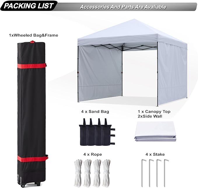 ABCCANOPY Pop up Canopy Tent with 2 Sidewalls for Outdoor Sun Blocking or Rain Protection,10x10, White