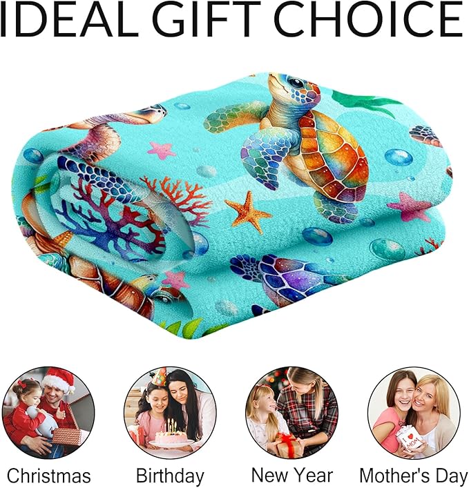 Personalized Turtle Gifts for Girls - 40" x 50" Inches Cute Turtle Throw Blanket for Boys Kids - Green Soft Fuzzy Blankets for Sofa, Crib & Bed