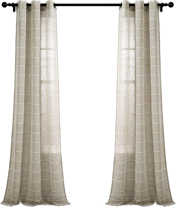 Lush Decor Farmhouse Textured Grommet Sheer Window Curtain Panel Pair, 38"W x 95"L, Neutral