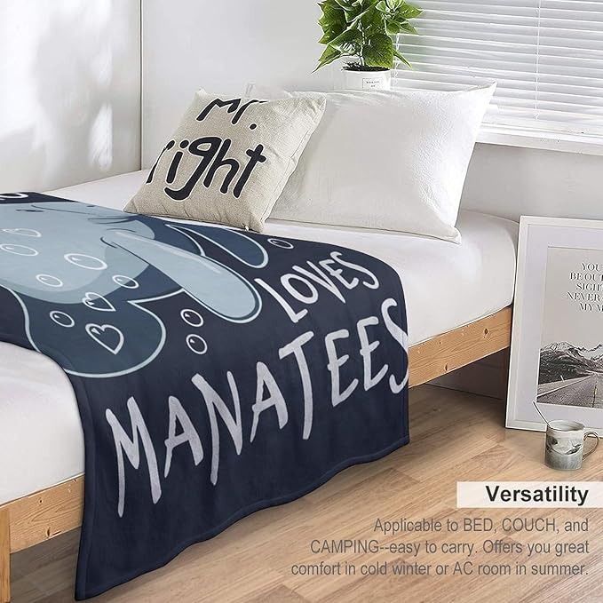 Just A Girl Who Loves Manatees Blanket Manatees Gifts for Girls Boys Woman Kids Lover Ocean Throw Blankets Soft Blanket Warm Fleece Flannel Plush Blankets for Bed Sofa Couch 50"x60"