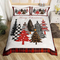 Merry Christmas Duvet Cover Set Queen Size,Xmas Tree Winter Snowflake Cabin Rustic Bedding Set,Boys Girls Room Decor,Geometric Grids Patch Comforter Cover,Grey Quilt Cover,2 Pillowcases,No Comforter