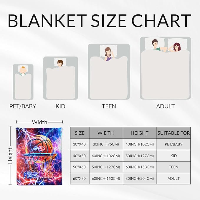 Custom Boys Blanket Gifts Basketball Blankets for Toddler, Kids - Warm Lightweight Flannel Sport Throws Stuff for Couch, Office & Travel