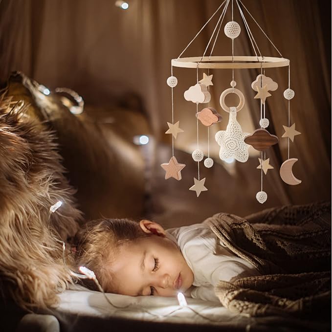 let's make Baby Crib Mobile for Boys Girls| Boho Nursery Mobile| Gender Neutral Hand-Crocheted Mobile| Ceiling Mobile - Stars, Clouds, Moon