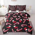 Merry Christmas Kids Bedding Set Xmas Theme Comforter Set with Sheets for Boys Girls Christmas Stockings Candy Decor Bed in a Bag Red Black Xmas Theme Bed Set 7Pcs King Size