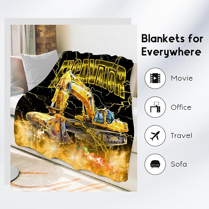 Toddler Blanket Construction Truck Gifts for Kids Boys Excavator Lovers, 40"x50" Soft Plush Throw for Room Decor