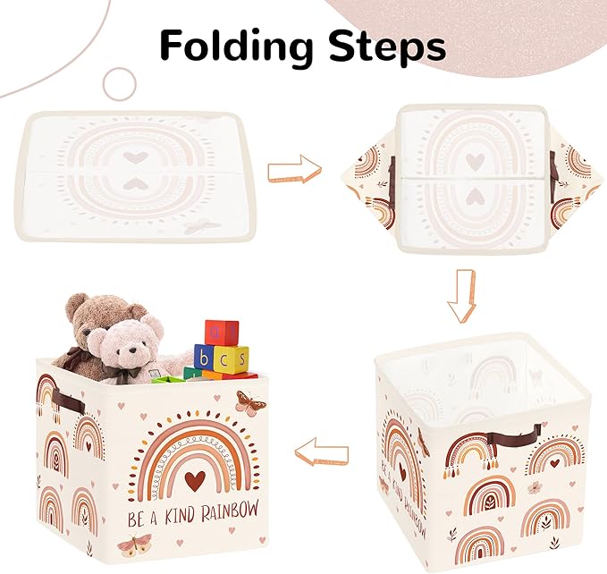 Clastyle Rainbow Kids Storage Cube Organizer Set Boho Closet Clothes Cube Storage Bin Nursery Toddler Toy Box Chest Boys Girls Book Shelf Basket,Butterfly,11.8x11.8x11.8 in