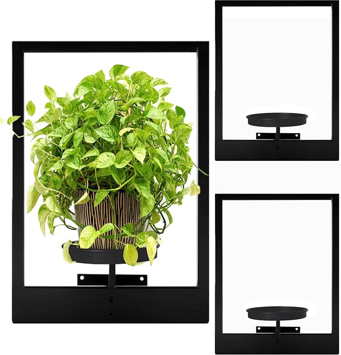 3 Pack Black Metal Indoor Window Plant Shelves Hanging Plant Shelves Picture Frame Outdoor Plant Rack for Indoor Outdoor,Decoration Racks for Home Decor Wall