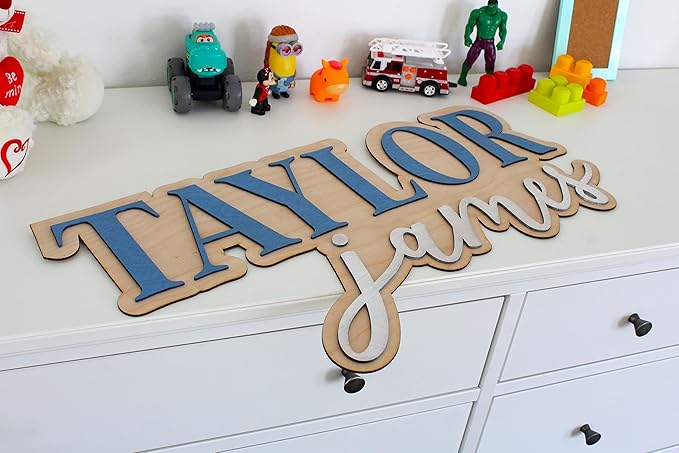Large Wood Nursery Sign | Nursery name sign for Kids | Custom Wood Name Sign | 3D Wood Baby Name Sign (Blue)