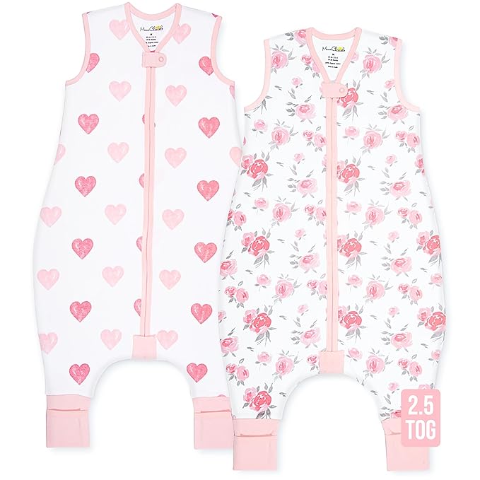 Mama Cheetah Toddler Sleep Sack with Feet 2T, 2.5 TOG Organic Cotton Baby Sleeping Bag with Legs, Baby Wearable Blankets for Walkers w/ 2-Way Zipper, Baby Sleep Sack for Girls Boys, Medium