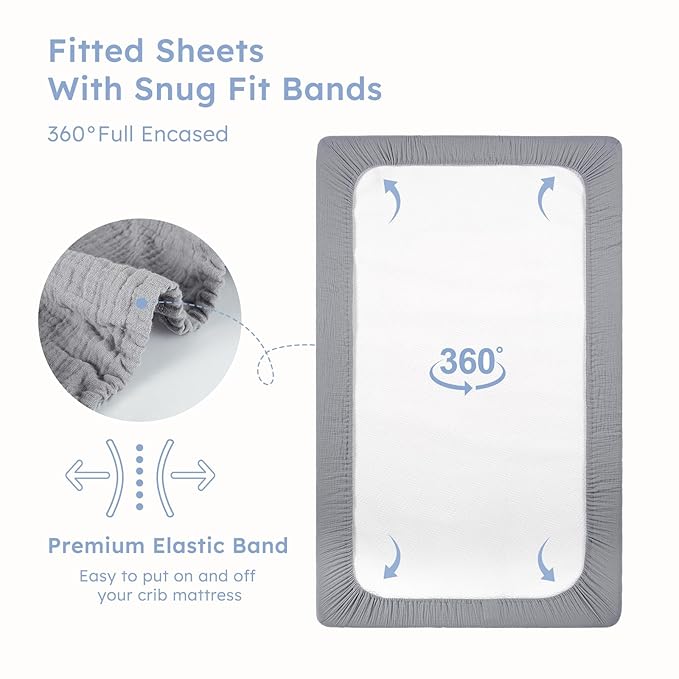 Yoofoss Muslin Crib Sheets for Boys Girls 100% Cotton Fitted Baby Crib Sheet 2 Pack Soft and Breathable for Standard Crib Mattress & Toddler Mattress 52"x28"