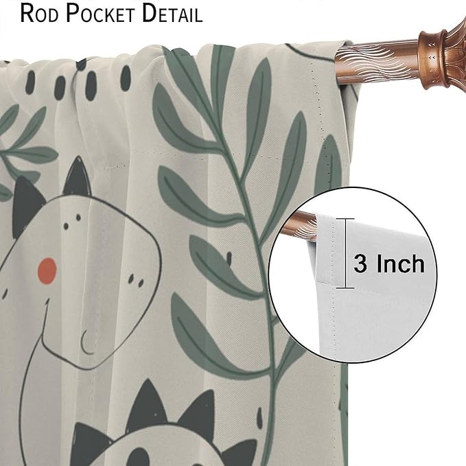 Dinosaur Curtains, Cute Dino Tropical Leaves Plant Beige Green Blackout Window Treatments, Rod Pocket Thermal Insulated Drapes 2 Panel Sets for Children Bedroom Nursery Classroom, 84" W X 84" L