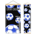Personalized Kids Name Growth Chart Ruler for Wall Wood Frame Height Measure Chart 13.4x56 in Linen Hanging Height Growth Chart Football Soccer Blue Kids Room Decor