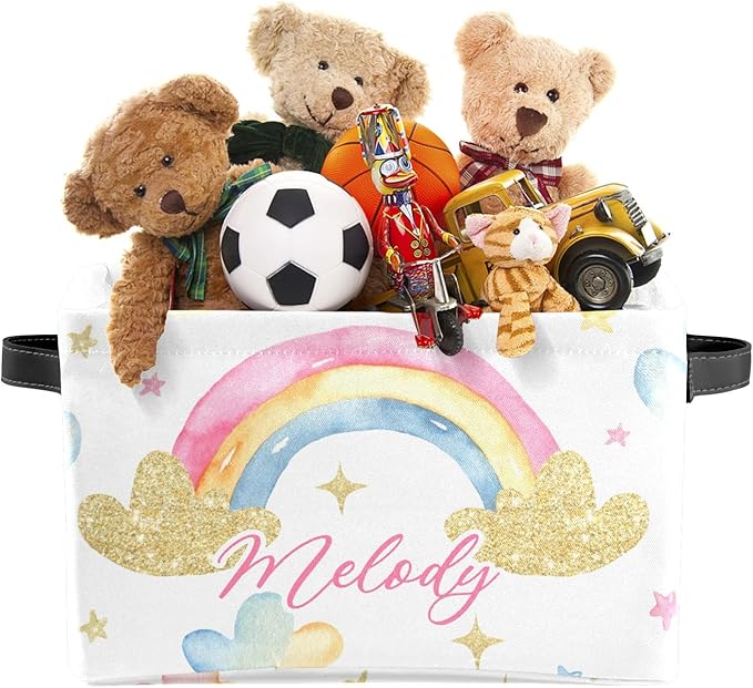 Deven Rainbow Clouds Personalized Large Storage Baskets for Organizing Shelves with Handle,Closet Decorative Storage Bins for Bathroom,Nursery,Home