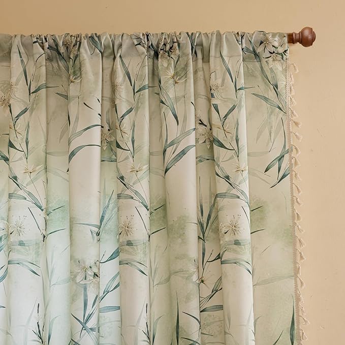 ENJOYBRIDAL White Floral 63 Inch Curtains 2 Panel Set Bedroom Boho Drapes Semi Sheer Dining Room Living Room Rod Pocket Window Curtain Panels Short Farmhouse Country Cute Chic Window Treatments