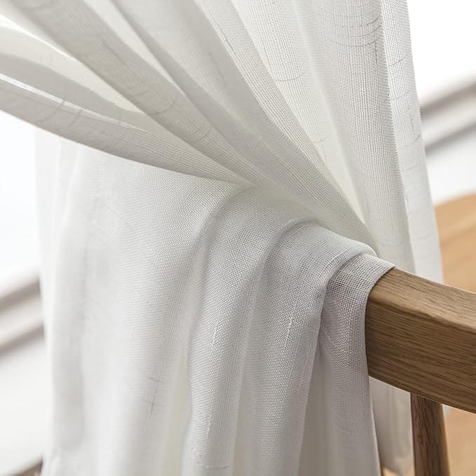 Off White Sheer Curtains 100 Inches Long 2 Panels, Thin Textured Linen Look Drapes for Living Room, Rustic Ivory See Through Window Secor, DIY Pinch Pleat Sliding Glass Door Curtain